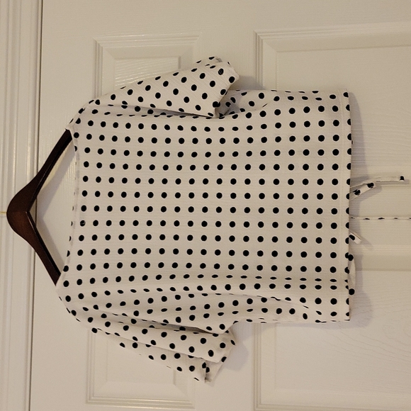 Zara Polka Dot Black & White Keyhole Crop Blouse Size L - Picture 5 of 10